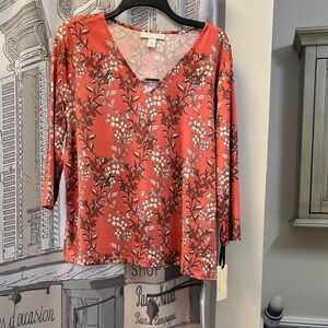 Elegant Floral V-Neck Blouse - Coral